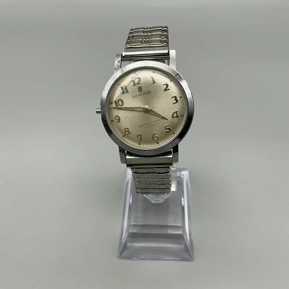 Vintage Sovereign Mens Watch 34mm Cream Dial Manual NON WORKING Wind For Parts